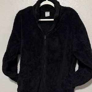 PINK Cozy Black Plush Zip-Up Jacket